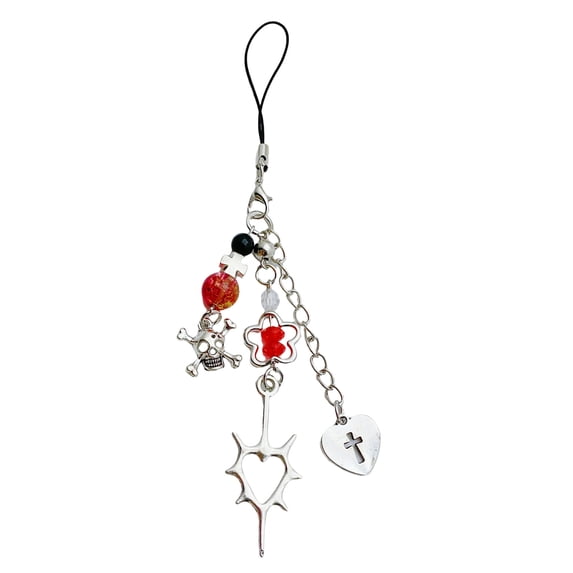 Heart Crucifix and Flower Phone Strap Handmade Beaded Keychain Charm Fashionable Keyring Bag Accessory for Fashion Lovers