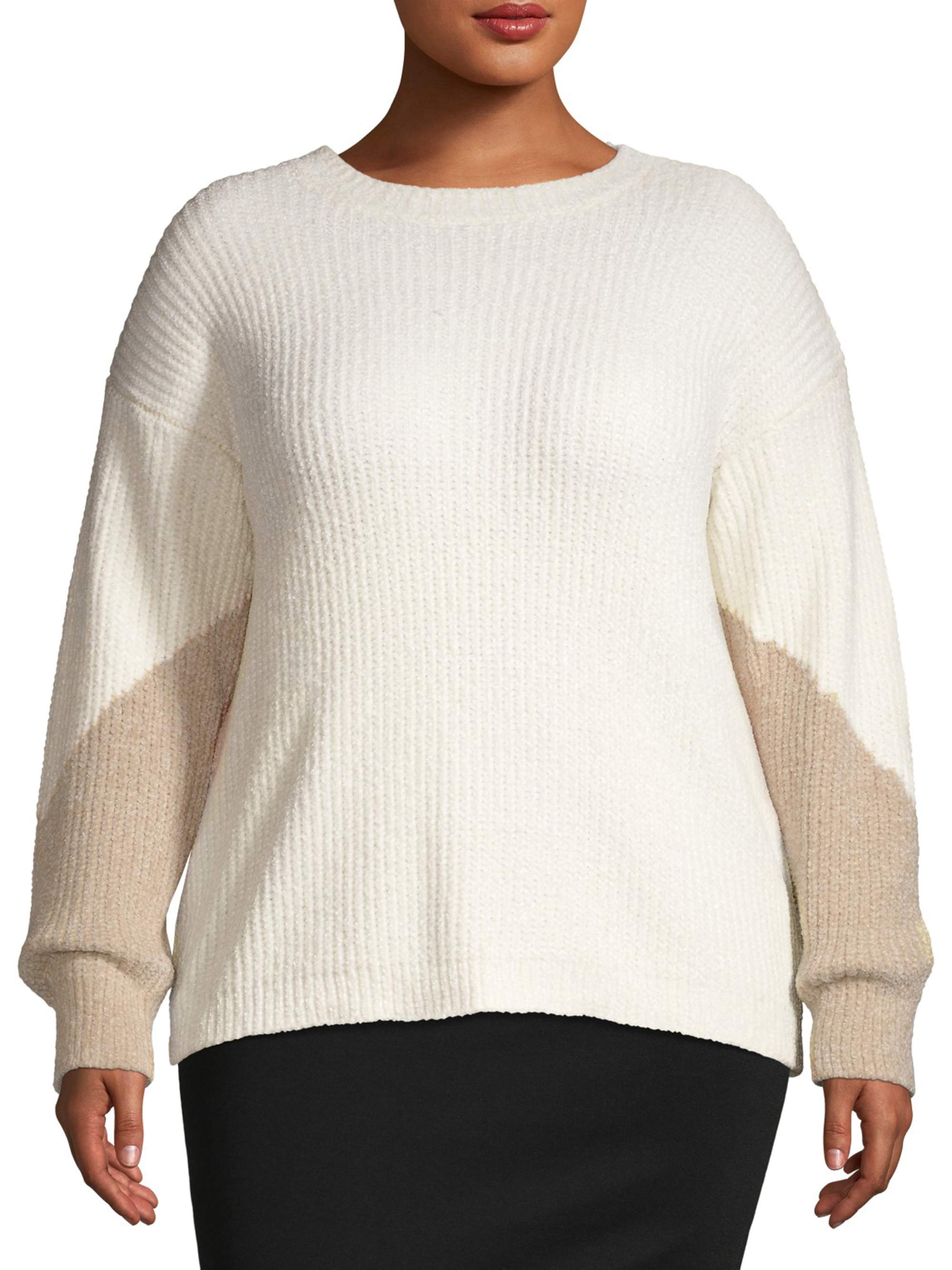 Heart & Crush Women's Plus Size Chenille Color Block Pullover - image 1 of 7