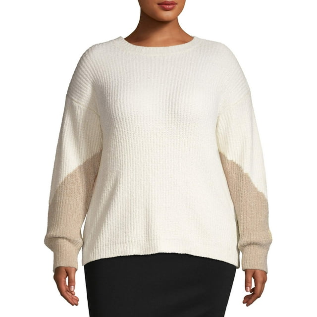 Heart & Crush Women's Plus Size Chenille Color Block Pullover