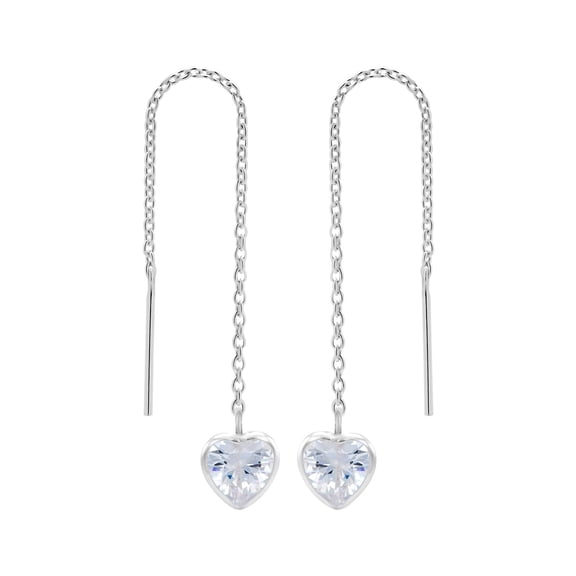Heart Crystal 925 Sterling Silver Threader Earrings