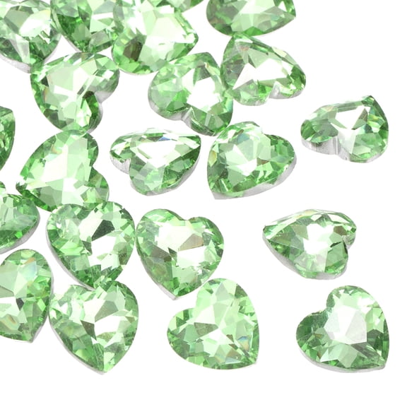 Heart Crystal Rhinestones, 12mm Pointback Glass Rhinestone Crystals Gems for DIY Crafts Jewelry Making Costume Decorating, Pack of 50 (Light Green)