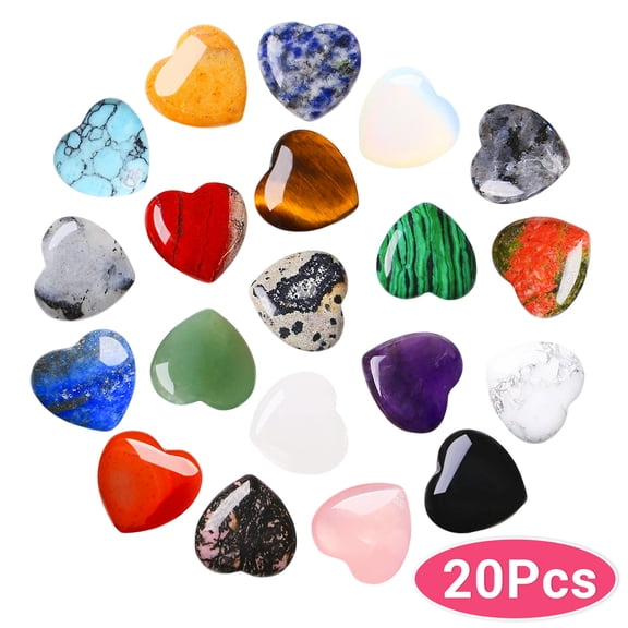 Heart Crystals Stones Valentine Crystals Exchange Gift Polished Heart Shaped Rocks Gemstones for DIY Make Necklace Bracelet Jewelry for Valentines Mother's Day Gift 0.8" 20PCS Set3