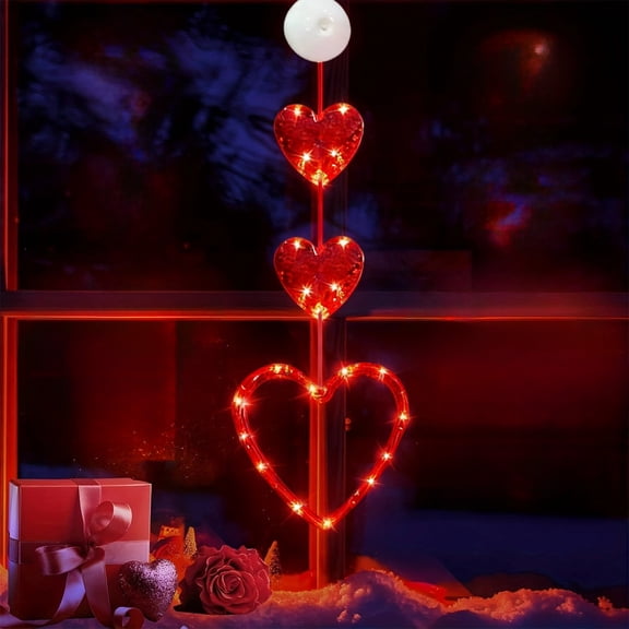 Heart Curtain String Lights, Battery-Operated LED Party Decor, Valentine's Day Photo Backdrop for Bedroom or Living Room