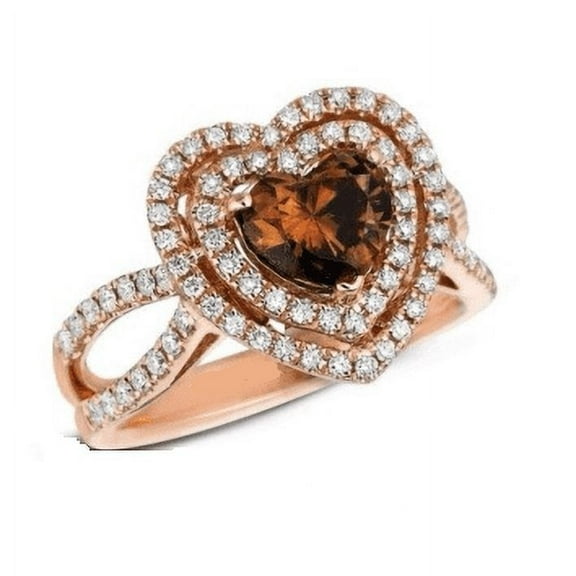 Heart Cut Brown Diamond Ring in 14k Rose Gold Finish - Proposal Ring - Birthday gift