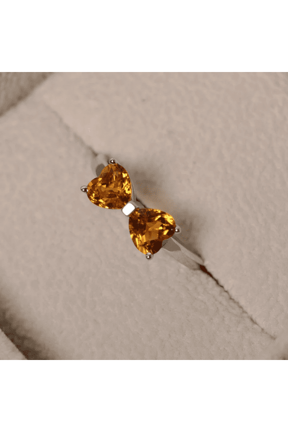 Heart Cut Citrine Proposal Bow Style Ring in 925 Sterling Silver - November Birthstone - Birthday Gift