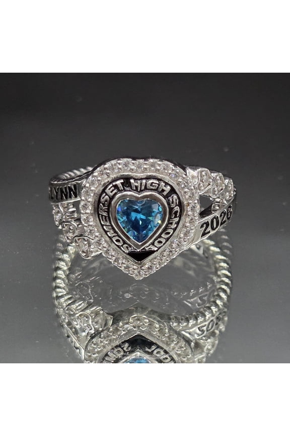 Heart Cut Custom Sterling Silver Class Ring: Heart Stone, Rings Personalized Personalized High School Class Personalised High School Ring 925 Sterling Silver