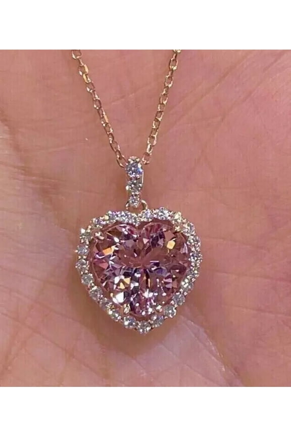 Heart Cut Lab Created Morganite Women's Heart Shape Pendant Necklace 14k Rose Gold Plated