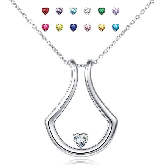 Heart Cut Lab-Created Zircon Birthstone Ring Holder Pendant Necklace in 925 Sterling Silver for Women - Elegant, Durable, Stylish, Giftable, Adjustable
