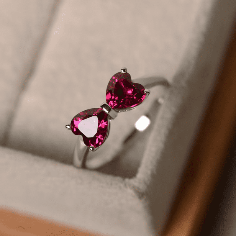 Heart Cut Pink Ruby Bow Style Proposal Ring in 925 Sterling Silver ...