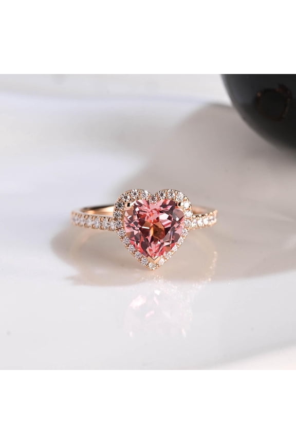 Heart Cut Pink Sapphire Engagement Ring Halo Ring, Promise Ring, Proposal Ring, Wedding Ring, Birthday/Anniversary Gift for Women