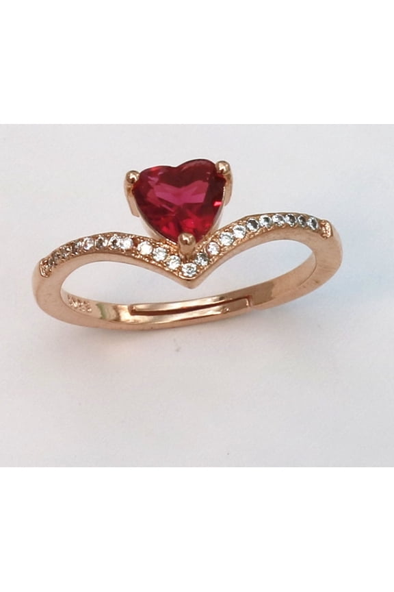 Heart-Cut Red Garnet Ring: Adjustable Copper Ring with Platinum Inlaid Gemstone, Korean Style, Pomegranate Red Heart Shape for Women