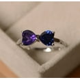 thumbnail image 1 of Heart Cut Sapphire & amethyst ring in 925 Sterling Silver - heart cut birthstone ring- sterling silver, 1 of 1