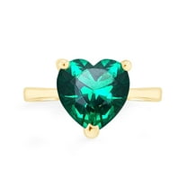 AFFY Heart-Cut Simulated Emerald May Birthstone Solitaire Ring In 14K Yellow Gold Over Sterling Silver (3.5 Cttw)