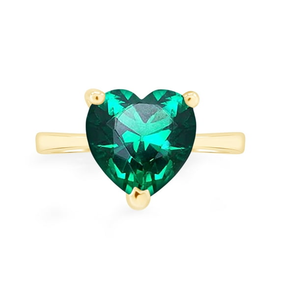 AFFY Heart-Cut Simulated Emerald May Birthstone Solitaire Ring In 14K Yellow Gold Over Sterling Silver (3.5 Cttw)