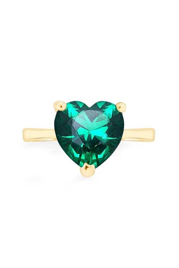 Heart-Cut Simulated Emerald May Birthstone Solitaire Ring In 14K Yellow Gold Over Sterling Silver (3.5 Cttw)