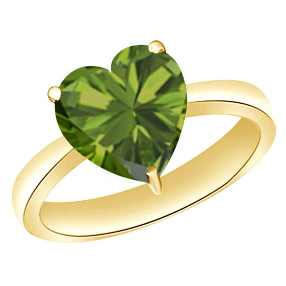 AFFY Heart-Cut Simulated Green Peridot August Birthstone Solitaire Ring In 14K Yellow Gold Over Sterling Silver (4.5 Cttw)
