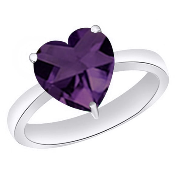 AFFY Heart-Cut Simulated Purple Amethyst February Birthstone Solitaire Ring In 14K White Gold Over Sterling Silver (0.75 Cttw)