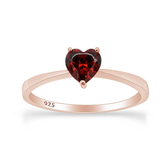 AFFY Heart-Cut Simulated Red Garnet January birthstone Solitaire Ring In 14K Rose Gold Over Sterling Silver (0.25 Cttw)