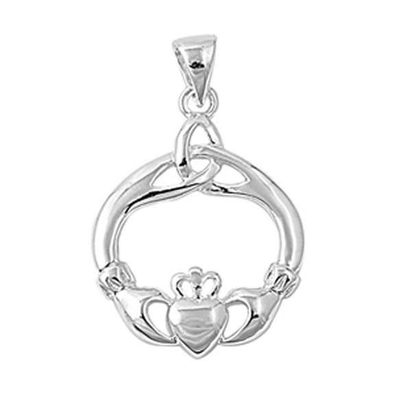 Heart Cutout Claddagh Pendant .925 Sterling Silver Celtic Knot Charm Jewelry Female Unisex