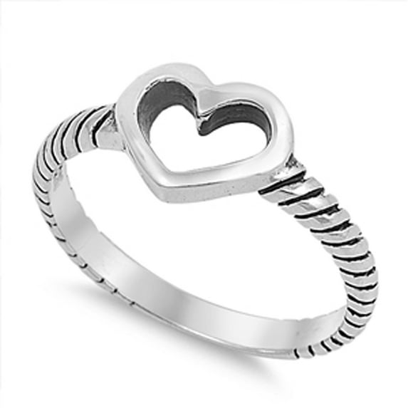 Heart Cutout Promise Ring .925 Sterling Silver Rope Bali Band Jewelry Female Male Unisex Size 6