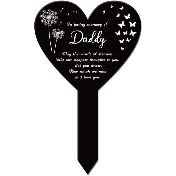 Heart Daddy Garden Stake Memorial Remembrance Plaque Stake for Cemetery Acrylic Grave Stake Waterproof Sympathy Garden Stake for Yard Grave Cemetery (Daddy)