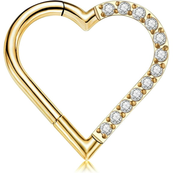 Heart Daith Piercing Jewelry 16G 8mm 10mm Left Ear - ASTM F136 Titanium Clicker Daith Earrings for Women & Men