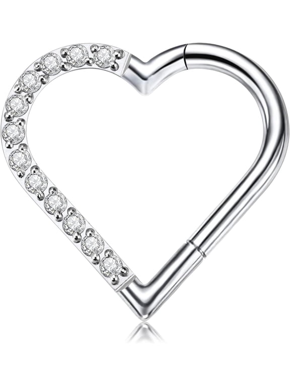 Heart Daith Piercing Jewelry 16G 8mm 10mm Left Ear - ASTM F136 Titanium Clicker Daith Earrings for Women & Men