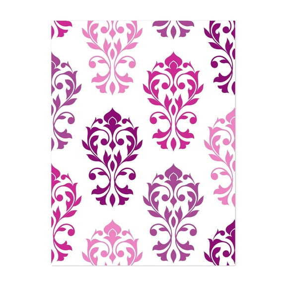 Heart Damask Art Pinks Plums White - Digital Art Pattern Floral Geometric Modern Art Art Deco Abstract Unframed Wall Art Print 9 x 12 inches