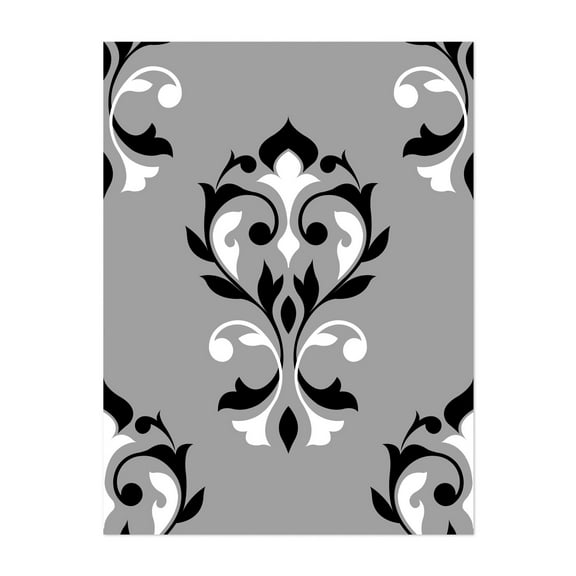 Heart Damask Black White Grey Pattern - Digital Art Floral Pattern Geometric Black and White Abstract Art Deco Victorian Unframed Wall Art Print 30 x 40 inches
