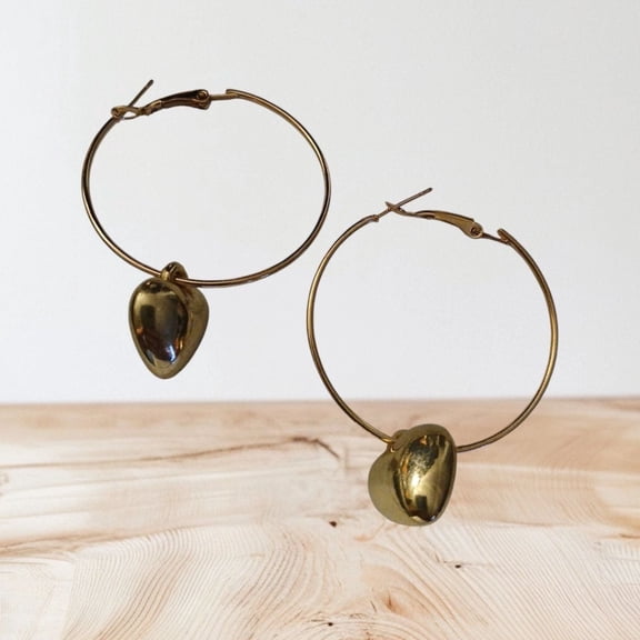 Heart Dangle Hoop Earrings (Gold)