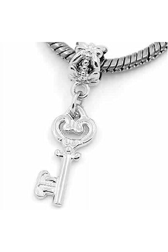 Heart Dangle Key to My Heart Charm European Bead Compatible for Most European Snake Chain Bracelet