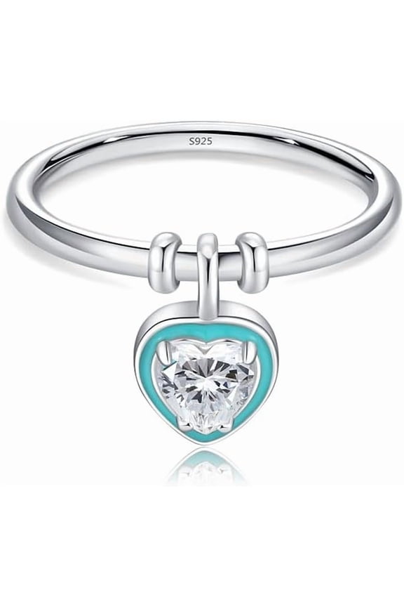 Heart Dangle Stacking Ring 925 Sterling Silver Diamond CZ Dangling Charm Drop Eternity Promise Rings Statement Finger Band