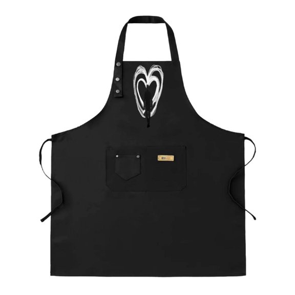 Heart Design Black Bib Apron 2 Pack - Adjustable with 2 Pockets Perfect for Cooking & Baking for Men & Women