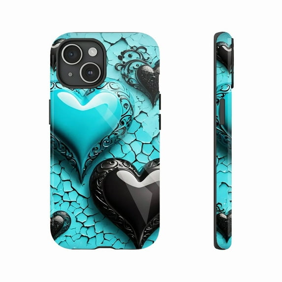 Heart Design Gothic Punk Cracked Texture iPhone Case for Couples Valentine's Day Gift Compatible with iPhone 11/12/13/14/15/16 (Pro Max/Plus)