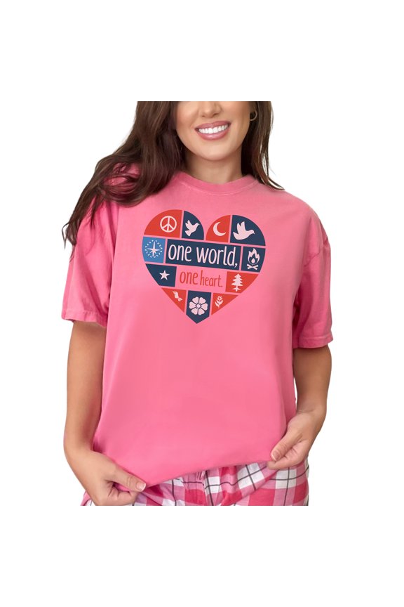 Heart Design One World One Heart, Meaningful Quote Graphic Tee, Peace and Unity Shirt, Inspirational Heart Art on T-Shirt, Symbolic Design, Crunchberry Comfort Colors T-Shirt, Medium