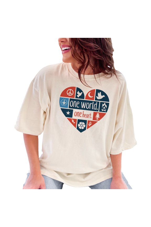 Heart Design One World One Heart, Meaningful Quote Graphic Tee, Peace and Unity Shirt, Inspirational Heart Art on T-Shirt, Symbolic Design, Ivory Comfort Colors T-Shirt, 2XL