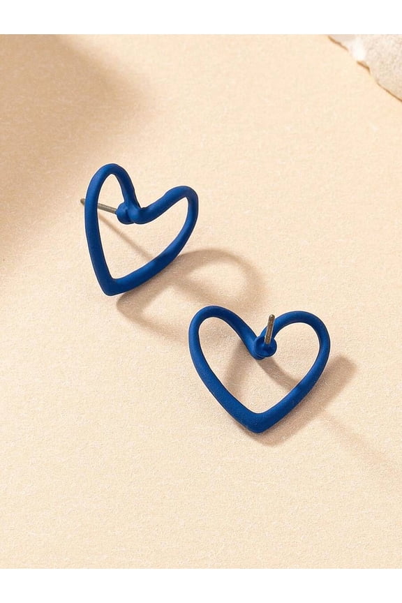 Heart Design Stud Earrings - Dark Blue, 1 Pair
