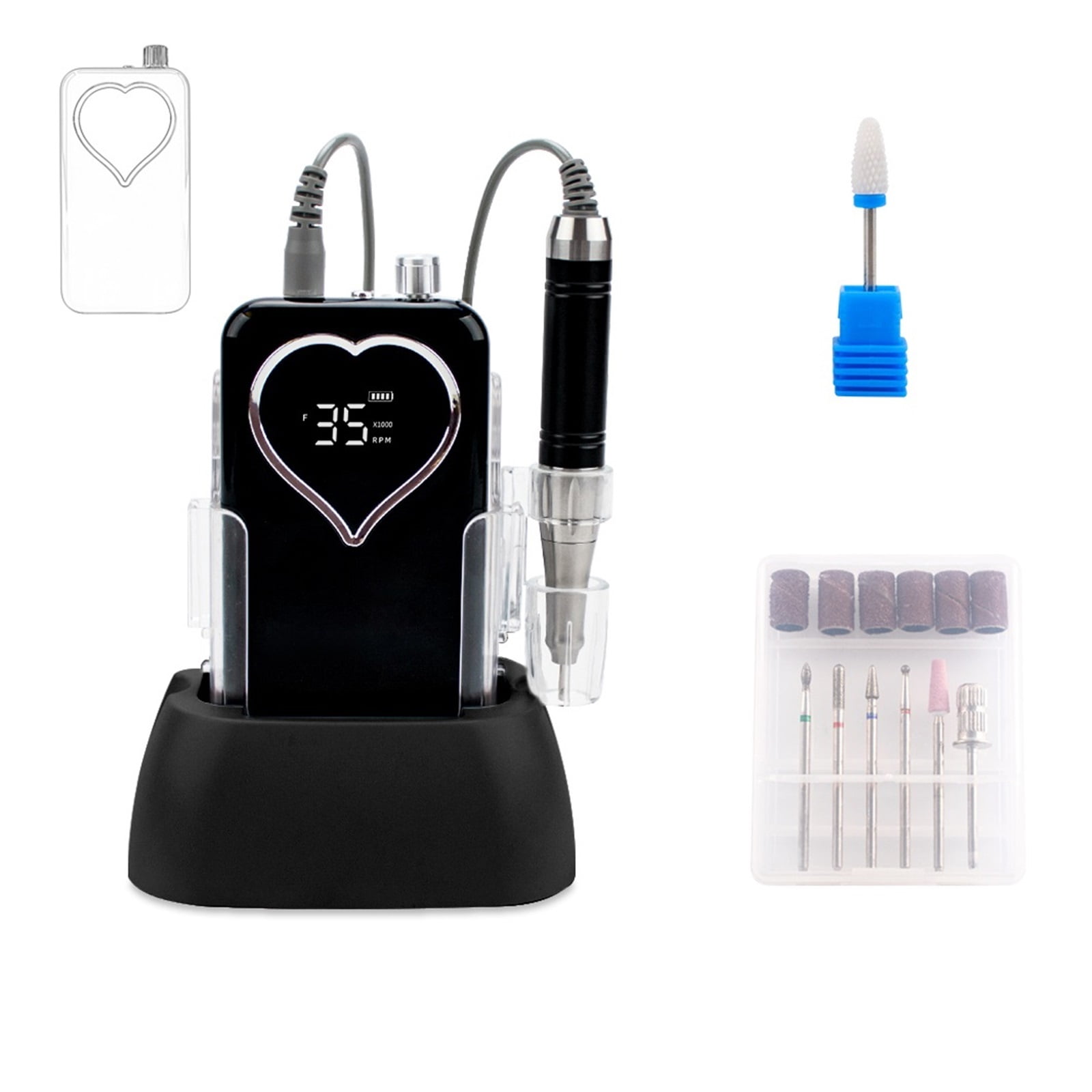 Heart Desktop Cordless Base Electric Nail Drill Machine 35000rpm Drill Set For Manicure Pedicure Rechargeable Battery Wireless ,Low Noise