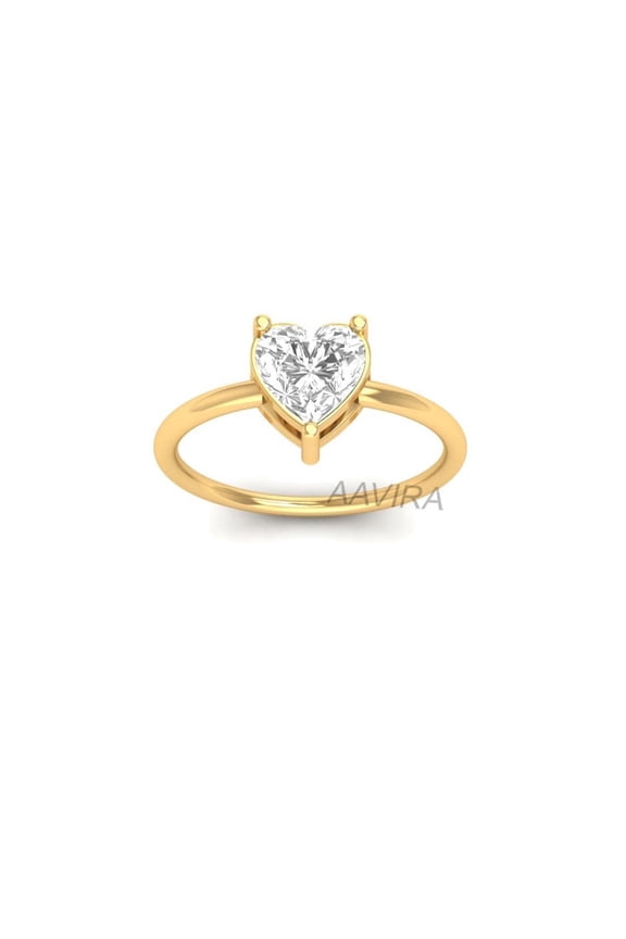 Heart Diamond Promise Ring for Women, 14K Yellow Gold Plated, Minimalist Stackable Band, Romantic Gift Jewelry