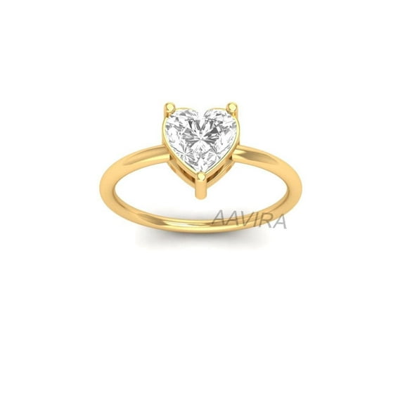 Heart Diamond Promise Ring for Women, 14K Yellow Gold Plated, Minimalist Stackable Band, Romantic Gift Jewelry