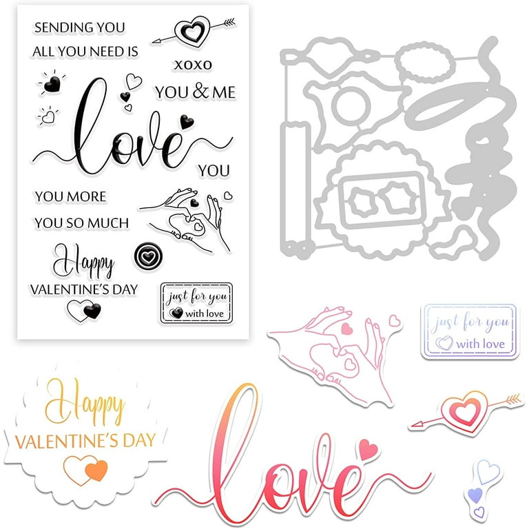Heart Die and Stamp Set for Scrapbooking Clear Animated Stamps and Cutting Dies for Card Making Photo Album Decorations, Adult Unisex, Size: One size