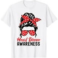 thumbnail image 1 of Heart Disease Awareness Messy Bun American Heart Health T-Shirt, 1 of 4