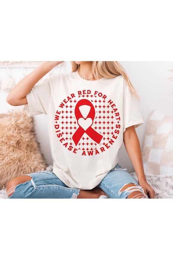 Heart Disease Awareness Shirt, Cardiac Nurse, Red Ribbon Awareness, In February We Wear Red Shirts, Chd Warriors S, Black Tshirt