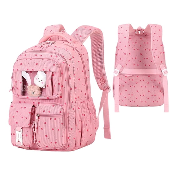 Heart Dot Print Polyester Backpack , Large Capacity Lightweight Casual Daypack with Breathable Padded Shoulder Straps, Multi-Pocket Storage Bag for Daily Commuting & Travel