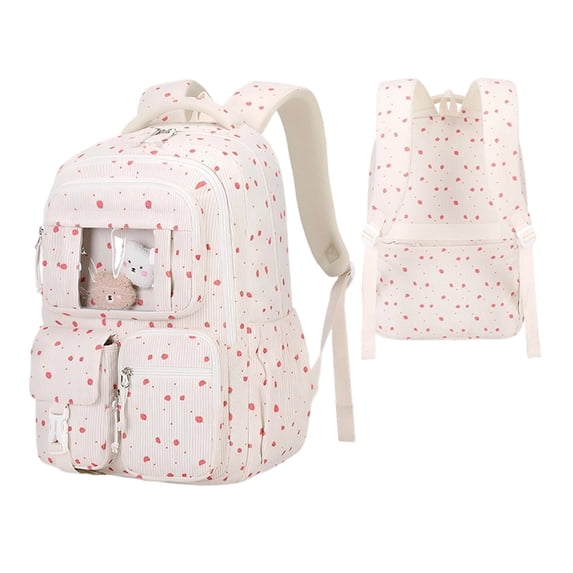 Heart Dot Print Polyester Backpack , Large Capacity Lightweight Casual Daypack with Breathable Padded Shoulder Straps, Multi-Pocket Storage Bag for Daily Commuting & Travel
