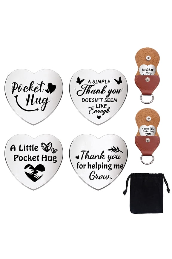 Heart Double-Sided Engraved Stainless Steel Commemorative Decision Maker Coin Set Pocket Hug Coin Inspirational Quote Coin with Imitation Leather Keychain Storage Pouch Word 25x25x2mm