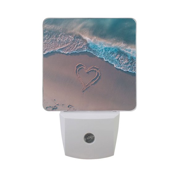 Heart Drawn Pattern on Beach Valentine LED Night Light with Smart Sensor Plug Into Wall Dusk to Dawn 2 packs