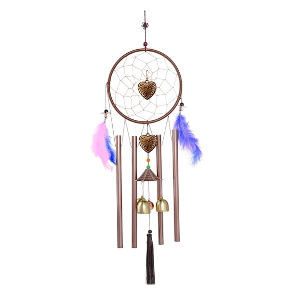 Heart Dream-catcher Wind Chimes, Metal Garden Decor, Handmade, Indoor/Outdoor Use, Elephant Design, with Feathers, Crisp Sound, Ideal Gift