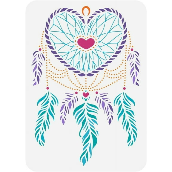 Heart Dreamcatcher Painting Stencil 8.3x11.7 inches Reusable Heart Shaped Dream Catcher Stencil for DIY Painting on Wall Wood Floor Tile Canvas Fabric Furniture