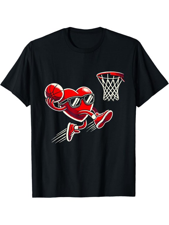 Heart Dunking Basketball Valentine s Day Girls Graphic T-Shirt
